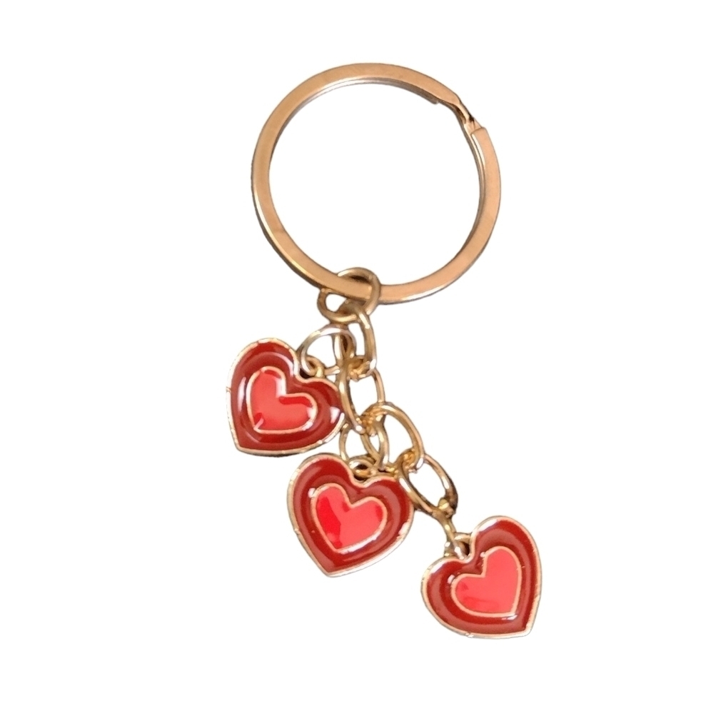 Three Red a Heart Keyring Keychain  Alligator Clip NEW Stocking Stuffer